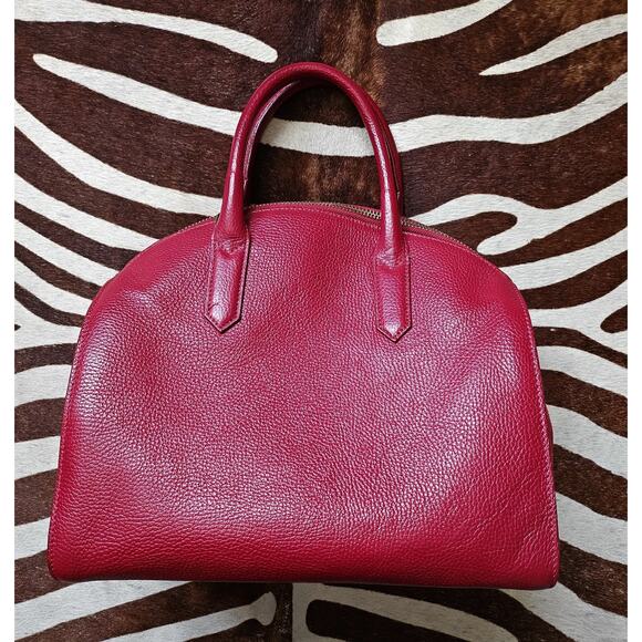 Vintage ROBERTO CAVALLI Round Leather Satchel Bag Red Animal Print Liner - Picture 2 of 11